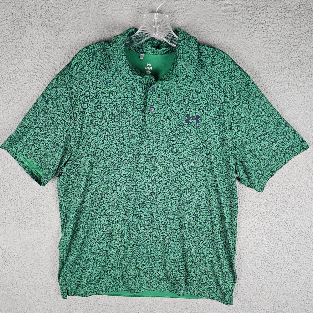 Under Armour Polo Mens L Green Floral Playoff 3.0 Performance Golf Shirt 1378677